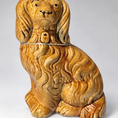Antique 19th Century Bennington-Style Rockingham Glazed Pottery Spaniel Dog Figurine - Potterville