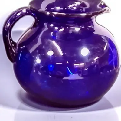 Mid Century Cobalt Handblown Ball Pitcher With Pontil 64oz apx. Blenko Most Likely - Potterville