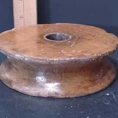 Vintage Solid Wood Industrial Pulley Wheel with Deep Rope Groove - 6 Inch - Potterville