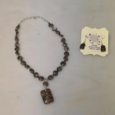 Borsite and 925 Sterling Necklace and Earring Set