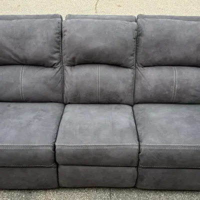 Gray Reclining Sofa: Three-Seater Upholstered Motion Couch with Power/Manual Recline