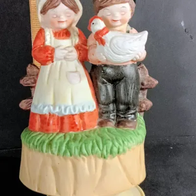 Vintage Farmer In The Dell Porcelain Music Box - Potterville