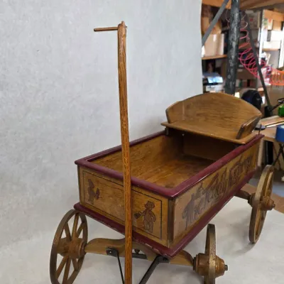 Sale Photo Thumbnail #8: Vintage J.P. Bartholomew Co. "The Teddy Express" Wooden Wagon