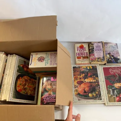Vintage Cookbook and Fiction Lot: Woman's Day Encyclopedia of Cookery and Romance Novels