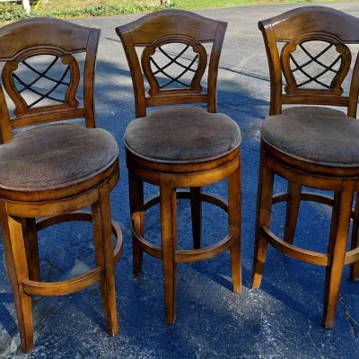 3 Bar Height Stools - Well Made, Swivel, Wood with Upholstered Seats