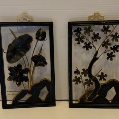 Sale Photo Thumbnail #62: Vintage Retro Asian "Symbol of Four Seasons" Metal Artwork - Beautiful!