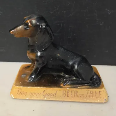Frankenmuth "Dog Gone Good" Beer and Ale Chalkware Dachshund