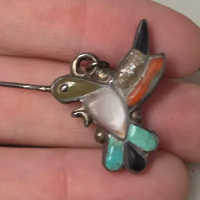 Zuni/SW Native American Turquoise/Coral/Mother of Pearl Sterling Silver Pendant