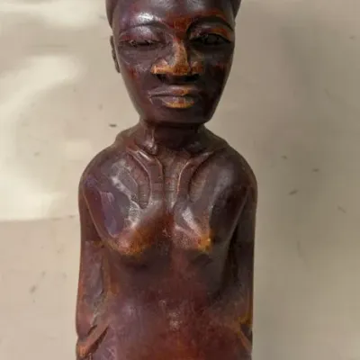 Vintage Signed C. Crooks 1979 Hand-Carved Wood Bowl-Bearer Figurine from Jamaica