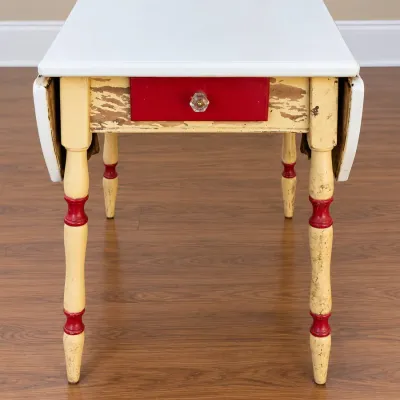 Vintage Porcelain Enamel-Top Drop-Leaf Kitchen Table