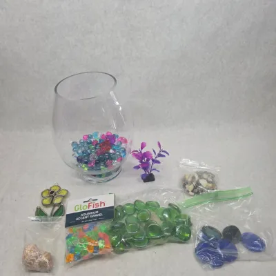 Sale Photo Thumbnail #95: Small Fish Bowl w/ Various Decorations and Marbles