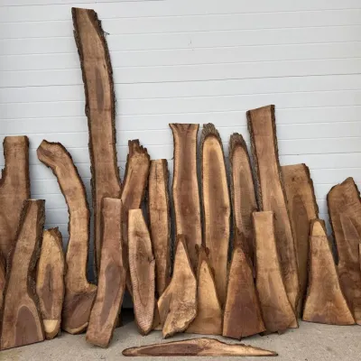 Live Edge Wood Slabs Lot: Assorted Hardwood Lumber and Timber Planks