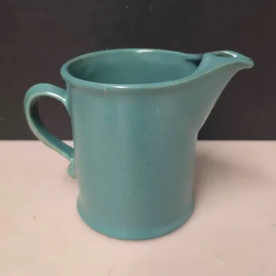 Matte Turquoise Art Pottery Pitcher with Impressed Base Mark