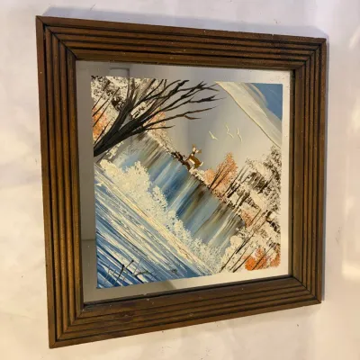 Oil Mirror Painting by Norm Klumstra - Buck and Waterfall
