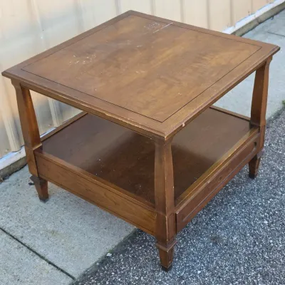 Vintage Mid-Century Modern Wooden Two-Tier End Table