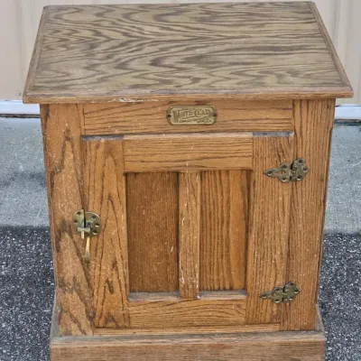White Clad Oak Ice Box Style Nightstand - Cabinet End Table with Brass Hardware