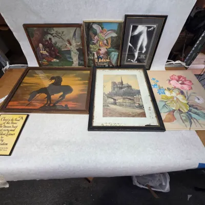Sale Photo Thumbnail #100: Collection of 14 Vintage Pictures and Frames