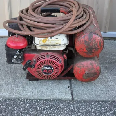 Honda GX120 4 HP Portable Air Compressor - Red Twin Tank Gas Compressor with Air Hose