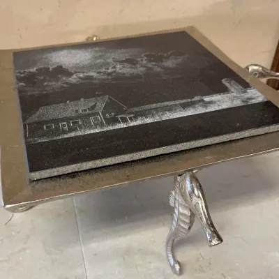 Decorative Stone and Aluminum Seahorse Accent Table or Trivet Stand