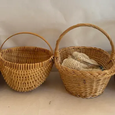 Vintage Handwoven Wicker Baskets: Set of Four Storage and Gathering Baskets