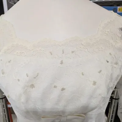 Vintage 70's Romantic Tiered Wedding Dress Size 10 W/Matching Headpiece Veil, Edwardian Revival Lace - Estate Sales Warehouse (GR)