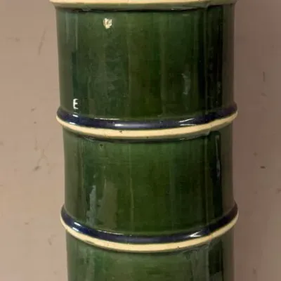 Vintage Green Ceramic Bamboo-Style Vase