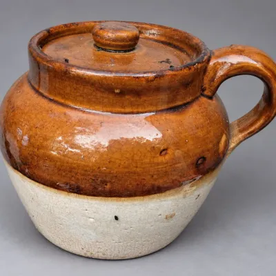 Antique-Style Two-Tone Brown & Cream Stoneware Lidded Bean Pot â€“ Loop Handle - Potterville