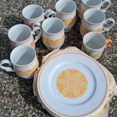 Sale Photo Thumbnail #69: Vintage 1970's Retro Orange and Yellow Floral Tableware
