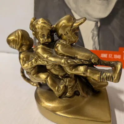 Vintage Brass Kids Tug Of War Bookends, Great Condition - Estate Sales Warehouse (GR)