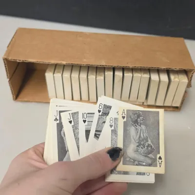 17 New Old Stock Miniature Nude Lady Decks of Cards - all Black and White