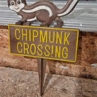 Vintage Chipmunk Crossing Yard Sign Approx 8 Inches Tall - Estate Sales Warehouse (GR)
