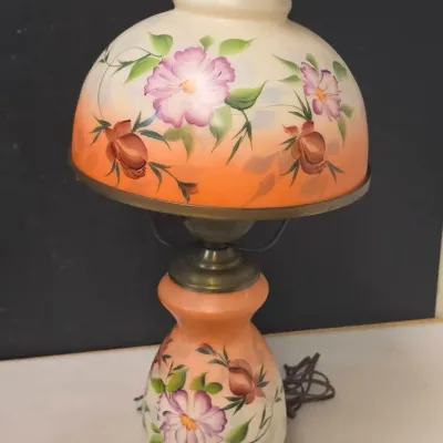Vintage Hand Painted Milk Glass Parlor Lamp