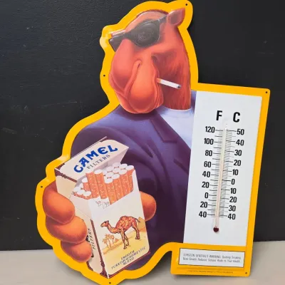 1992 Camel Joe Camel Die-Cut Metal Thermometer Advertising Sign