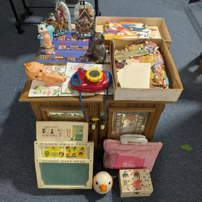 Large Vintage Kids Toys Lot: Education, Paper Dolls, Bookends, Ephemera For Baby/ Toddlers - Estate Sales Warehouse (GR)