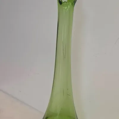 Avocado Green 15" Mid Century Swing Glass Vase