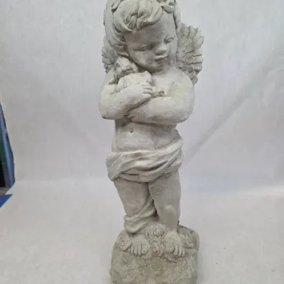 Large Outdoor Concrete Angel Holding Bunny