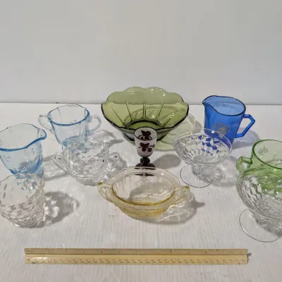 Lot Of Assorted Vintage Depression Glass, Most Colored Some Clear, Refer To Photos - Estate Sales Warehouse (GR)