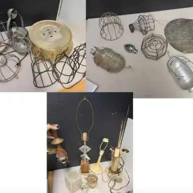 Huge Lot of Antique and Mid Century Lamp Parts and Shades