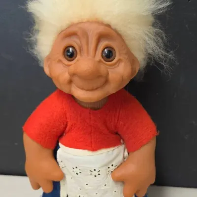Vintage Large Troll Doll Grandma Figure in Felt Outfit and Apron