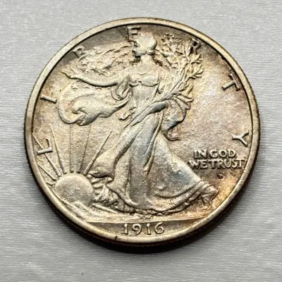 1916 D - Walking Liberty Silver Half Dollar - D on Obverse