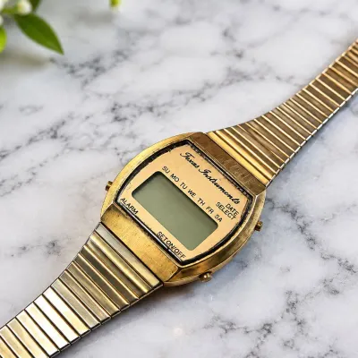 Texas Instruments Vintage Gold-Tone LCD Digital Alarm Watch Retro 1970s - Potterville