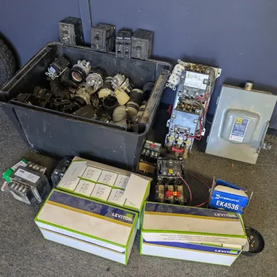 Electrical Surplus Lot - Square D Breakers, Receptacles, Disconnects, and More