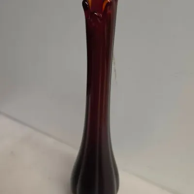13" Red with Amber Edging Swung Glass Vase