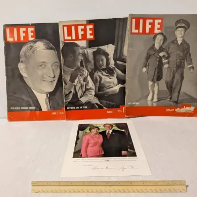 Vintage LIFE Large Magazines, 1939, '40, '43 & Signed Laura Bush Photograph With Thankful Message - Estate Sales Warehouse...