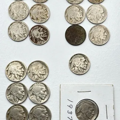 Lot of 20 - Buffalo Nickels - Legible Date Range 1927 - 1937