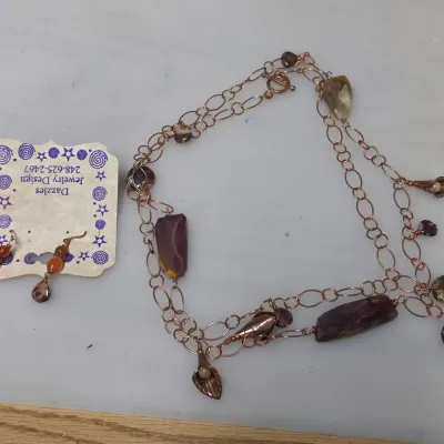 Copper and Jasper Necklace with Copper and Rhodochrosite Earrings