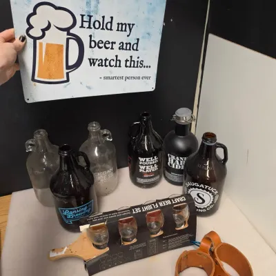 Tin Beer Sign, Ale Holders, Beer Flights, and Growlers