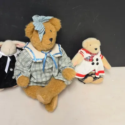 Grouping of 3 Dressed Plush Bears and Lamb, Sailor Dress Bear