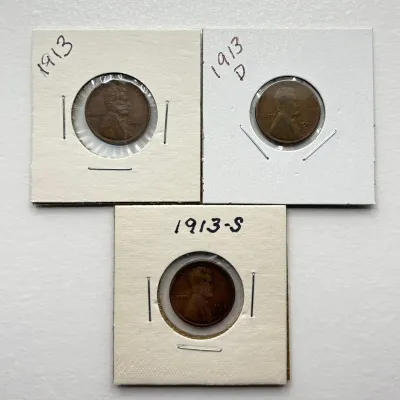 1913 - P / D / S - Key Date - Lincoln Wheat Cent Set