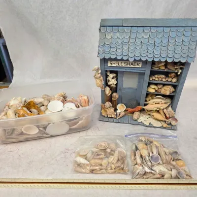 Vintage Wooden Miniature Shell Shack w/ Large Collection of Shells